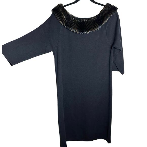 Nina Leonard Women’s Wool Blend Faux Fur Sweater Dress Black Size XL - Picture 5 of 8